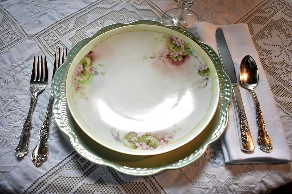 Vintage place setting with green tones